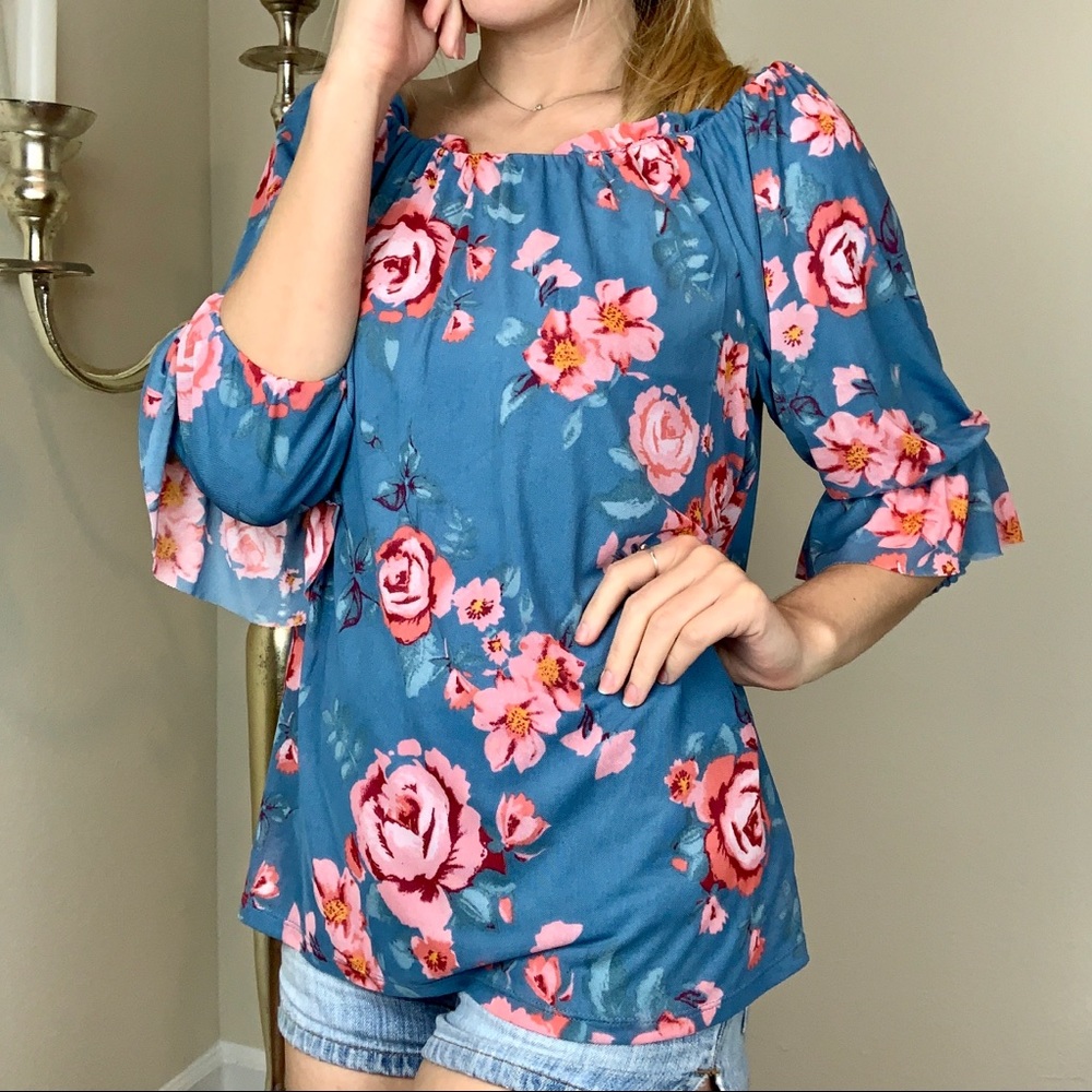 Democracy Floral Cold Shoulder Top
